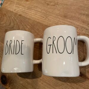 Rae Dunn matching bride and groom mugs EUC.